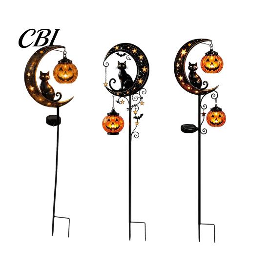 Solar Powered Halloween Garden Stake Lights Light, Black Cat Pumpkin Moon Decorative Landscape Lighting for Waterproof LED Yard Decoration Outdoor