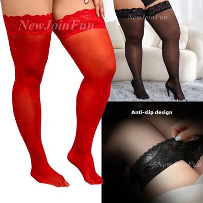 Big Size Fat Women Thigh High Stockings Plus Size Lace Thin Lace Stockings