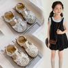 Girls' Lace Bowknot Woven Hollow Sandals2026Summer Pearl Princess Sandals with Closed Toe for Beach Fashion