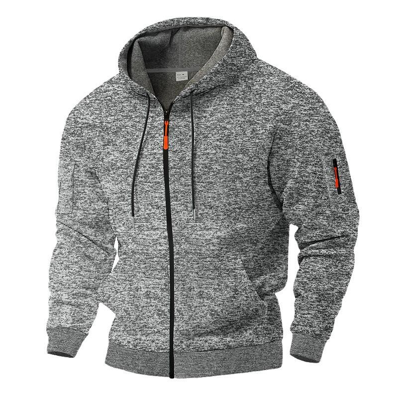 Men's Retro Fleece-Lined Cationic Hoodie - Winter Style Workwear with Pockets & Zipper