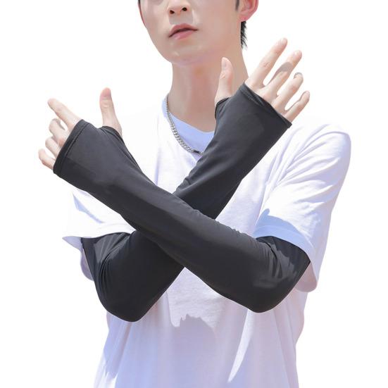 Sun Protection Ice Sleeves for Men Women, Breathable Ice Silk Cooling Arm Sleeves with Thumb Hole, Lightweight UV Sun Protection Sleeve