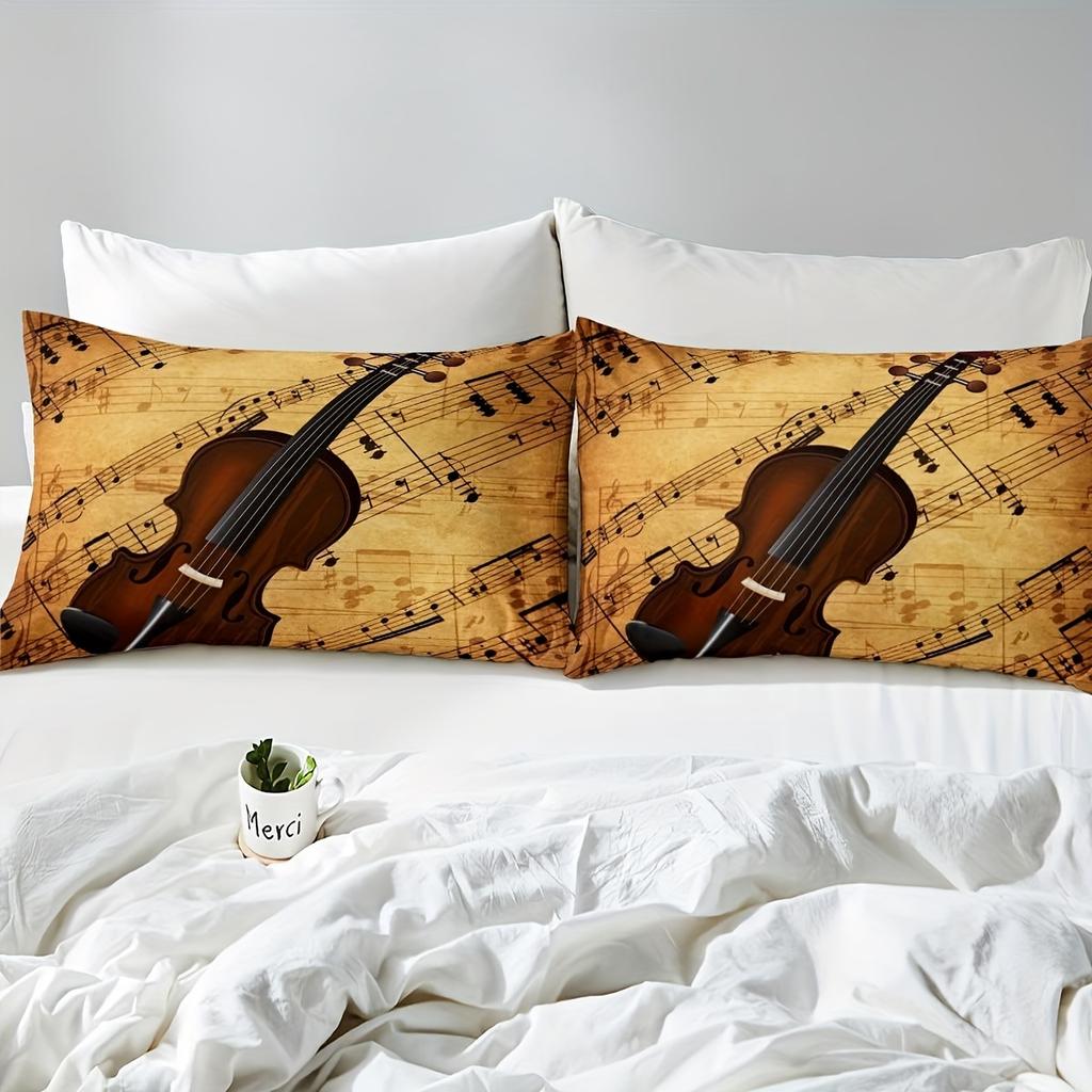Violin Theme Duvet Cover Set Queen Size Music Notes Bedding Set 3pcs For Women Men Xmas Bedroom Decor Violin Music Lover Comfort