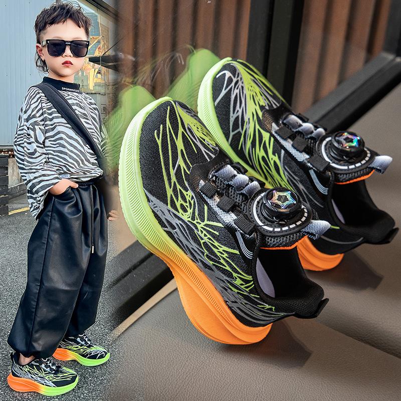 Kids Rotating Buckle Breathable Mesh Gradient Print Lightweight Running Sneakers