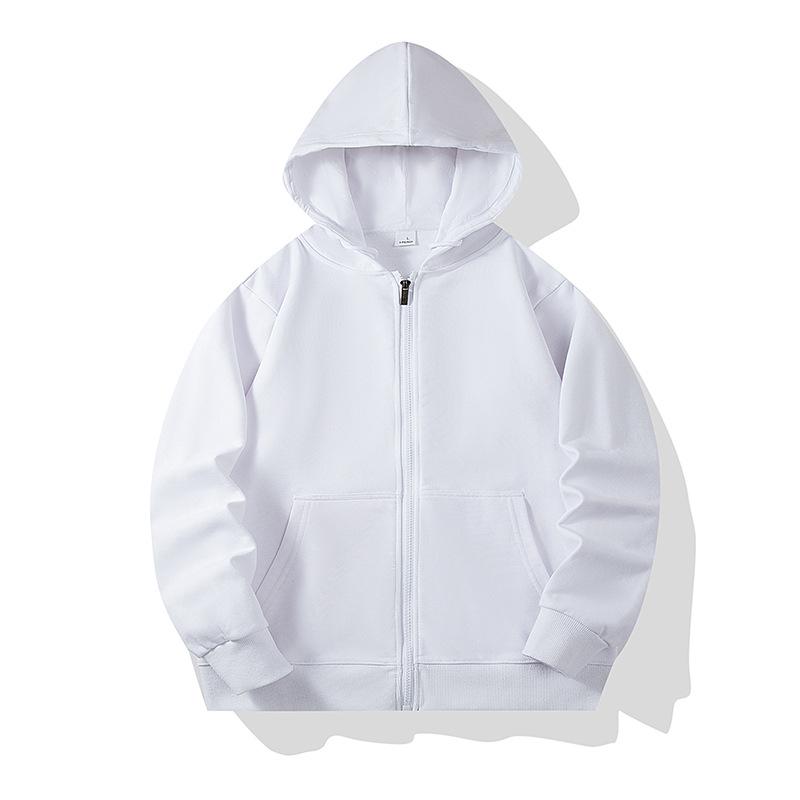 Unisexový kardigan s kapucí a dlouhým rukávem na zip s potiskem loga - Jednobarevný pracovní styl na jaro a podzim