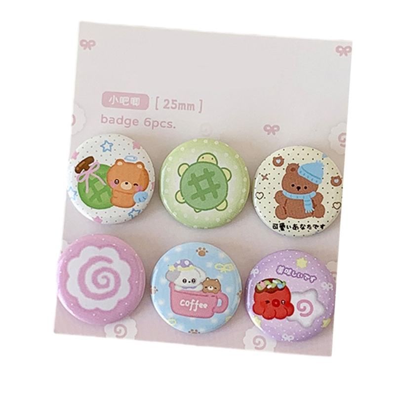 6Pcs Cartoon Metal Badges Decorative Lapel Pins For Kid Adult Backpacks Jacket Coat Hat Clothing Decoration Accessories