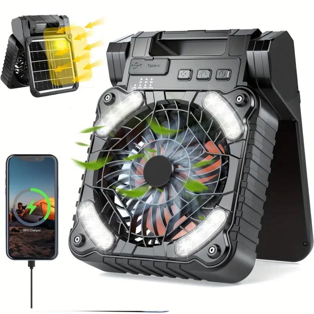 Folding Design Camping Fan with LED Light 90° Folding Portable Tent Fan  Fishing Trip