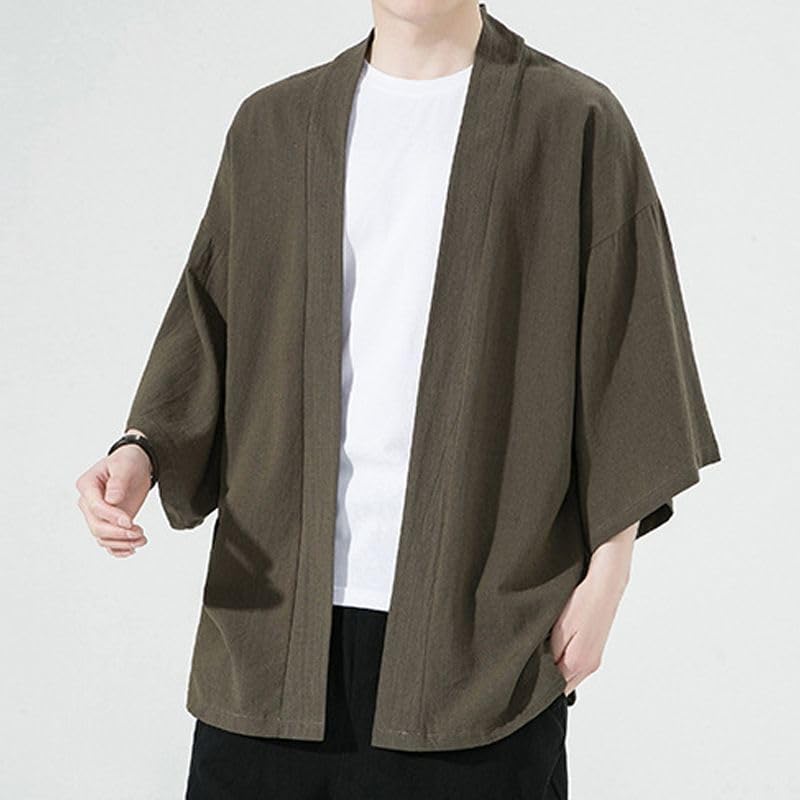 Summer Japanese Outer Japanese Style Large [FJLTDCP] Men's Clothes, Cardigans, Business, Casual, Plain, Style, Haori, Shirt, Cardigan, Men's, 3/4