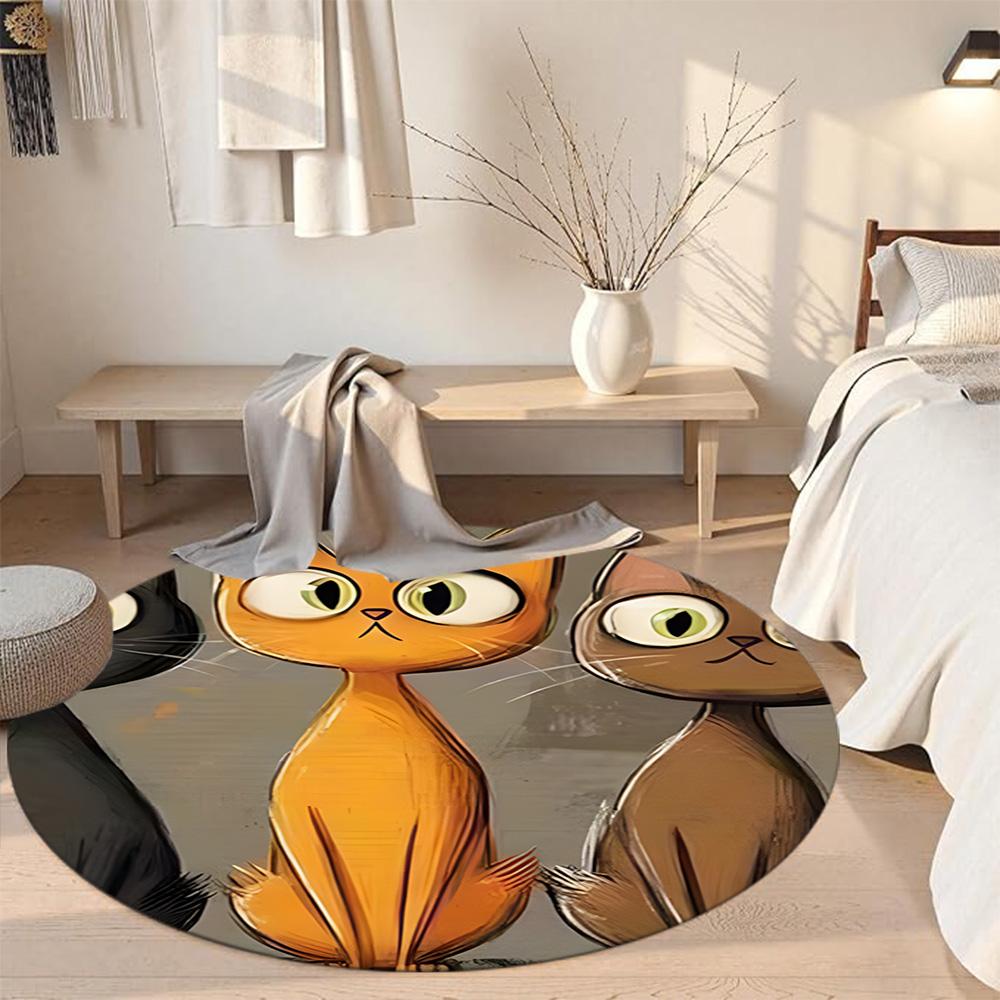 Cat Round Office Rug Perfect for Living Rooms Hallway Balcony Playrooms Anti-slip Round Rug Anime Office Decor
