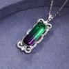 Silver Plated Baguette Cut Gradient CZ Pendant Necklace, Ornate Scrollwork Frame Cable Chain Necklace for Women