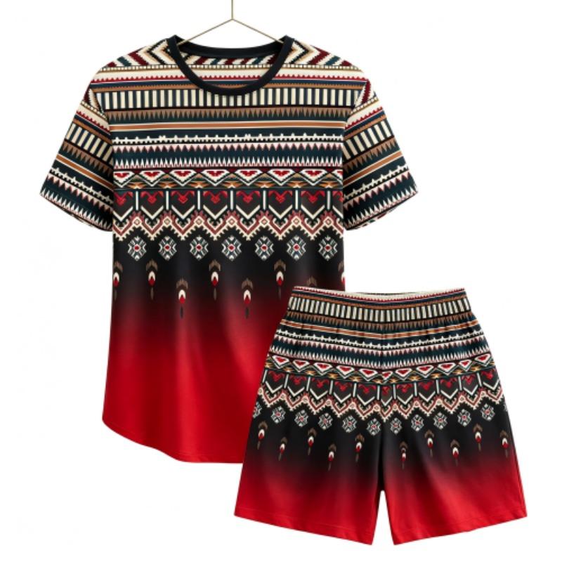 Summer Fashion Ethnic Style Geometric 3D Printed Round Neck Short Sleeved Kids T-Shirt And Shorts Set Boy's and Girl's T-shirt Shorts Set