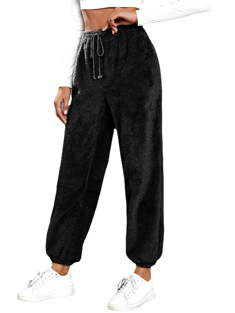 Podzimní a zimní jednobarevné módní plyšové ležérní kalhoty volného střihu, hřejivé domácí kalhoty ze sametu