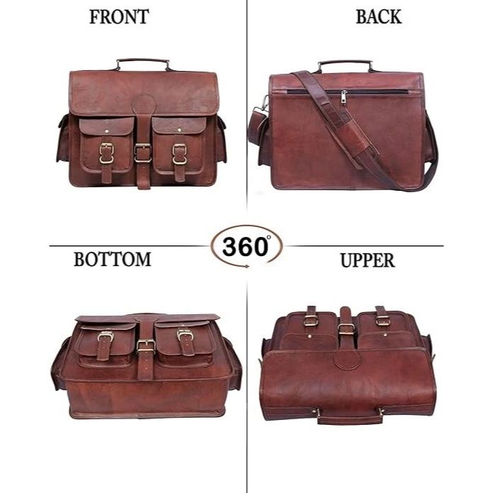 Genuine Vintage Brown Leather Messenger Bag Shoulder Laptop Bag Briefcase