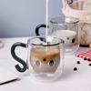 Creative Cartoon Cat Double Wall Glass Cup with Handle Cute Coffee Cup Heat-resistant Mug Office Kitchen Drink Ware
