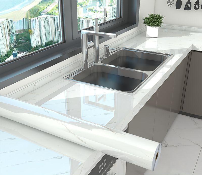 Wall Adhesive Wallpaper for Kitchen Marble Pattern Oil-proof Stickers Kitchen Stove PVC Wallpaper Home Decor Waterproof Film