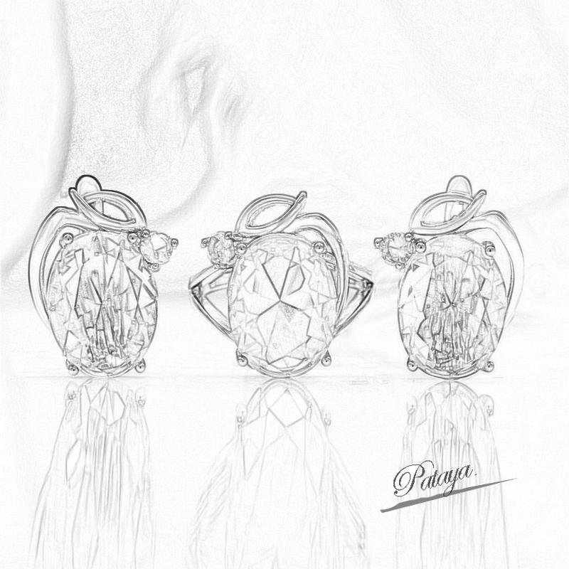 PATAYA Rose Gold Color Micro-setting Process Aquamarine Color Artificial Zircon Earring Ring Combo Set