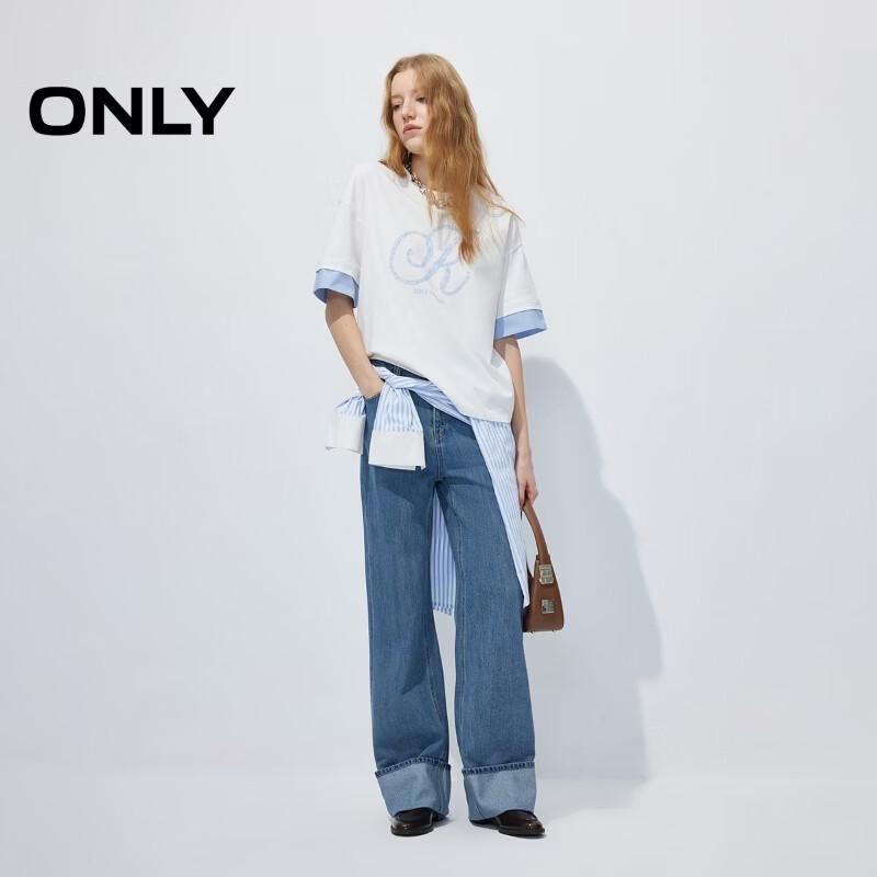 ONLY Women's Loose-Fit Faux Two-Piece Cotton T-Shirt