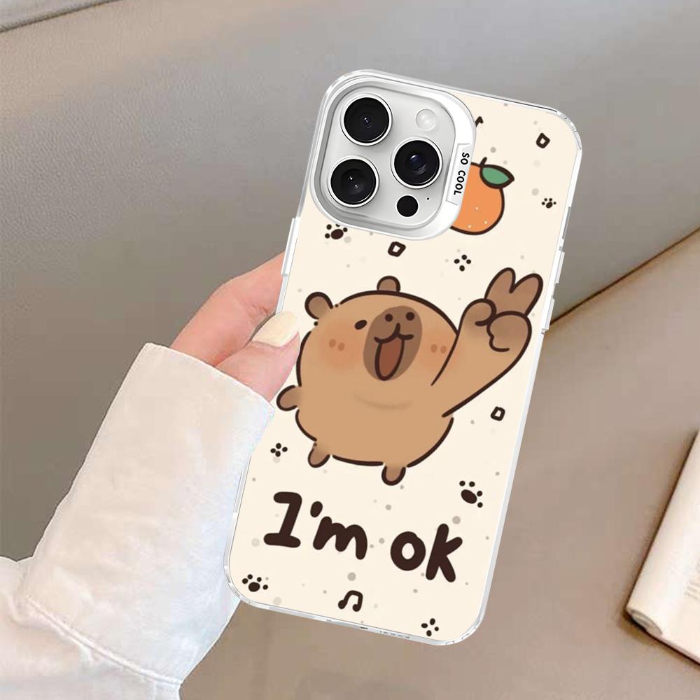 Cartoon Capybara Phone Case For IPhone 16 15 14 13 12 11 Pro Max X XR XSMAX 8 7 Plus Matte Shockproof Back Cover