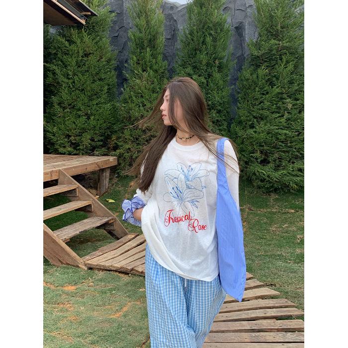 Lazy wind long-sleeved t-shirt women's 2026 new popular summer blouse front shoulder loose design chic Korean top