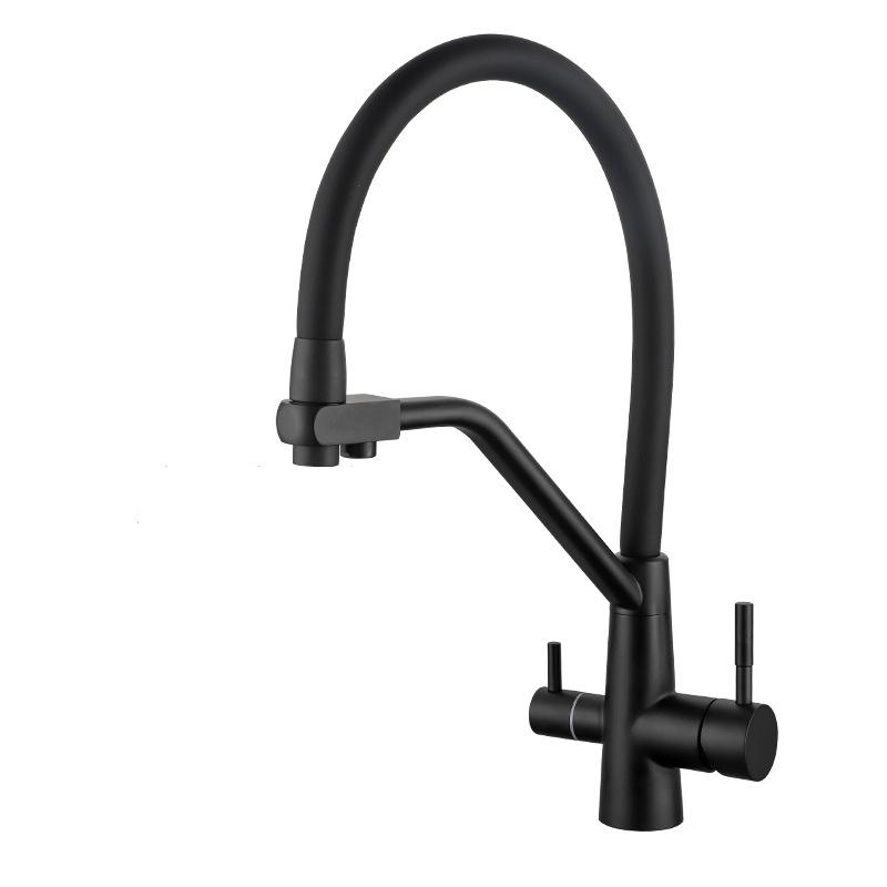 304 Stainless Steel Drinking Filtered Water Kitchen Faucet Dual Handle Hot & Cold Water Mixer Kitchen Sink Tap Crane Black