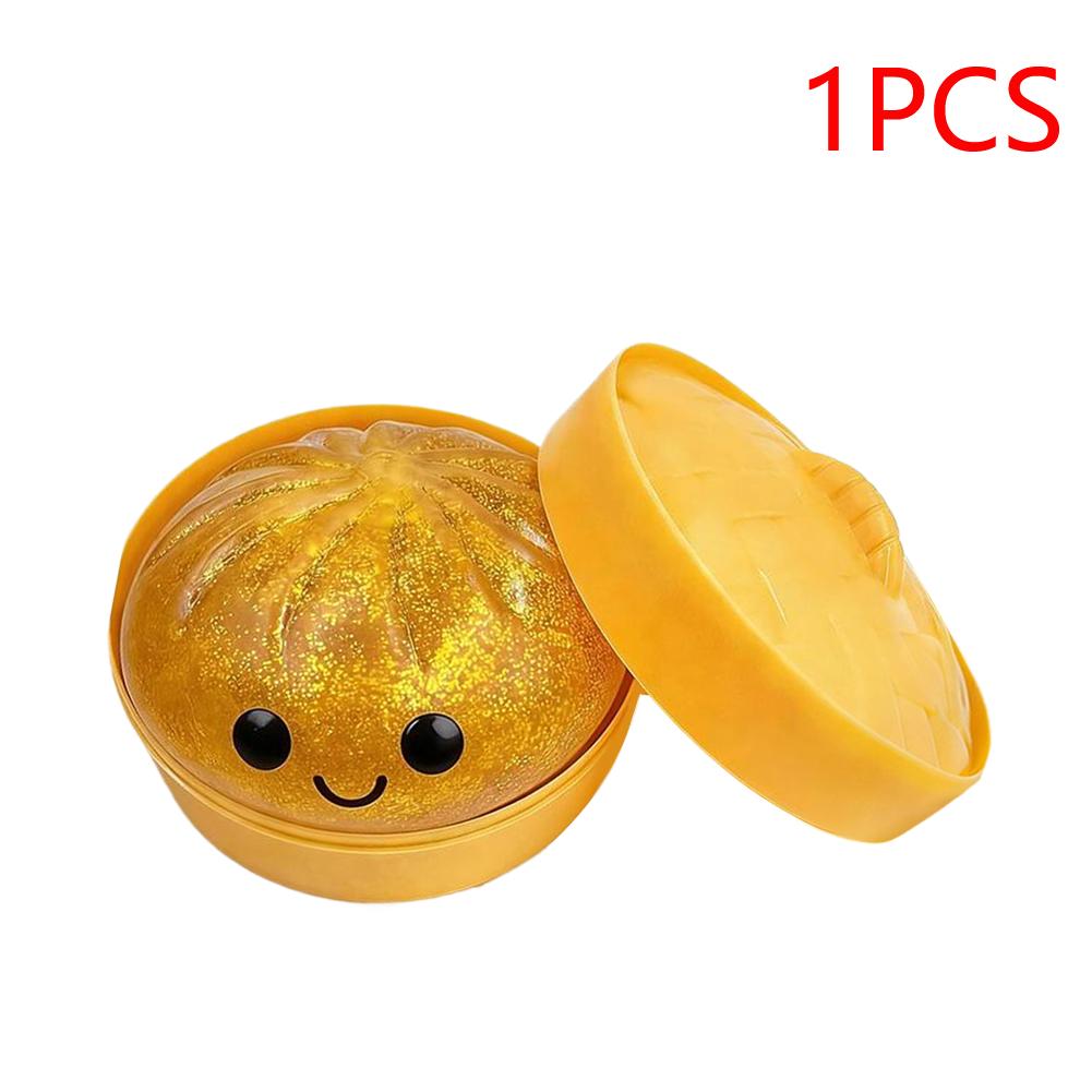Glitter Bun with Food Steamer Stretchy Desk Toys Squeeze Dough Ball Soft Dumpling Bun Simulation Fidget Toy for Kids Adults