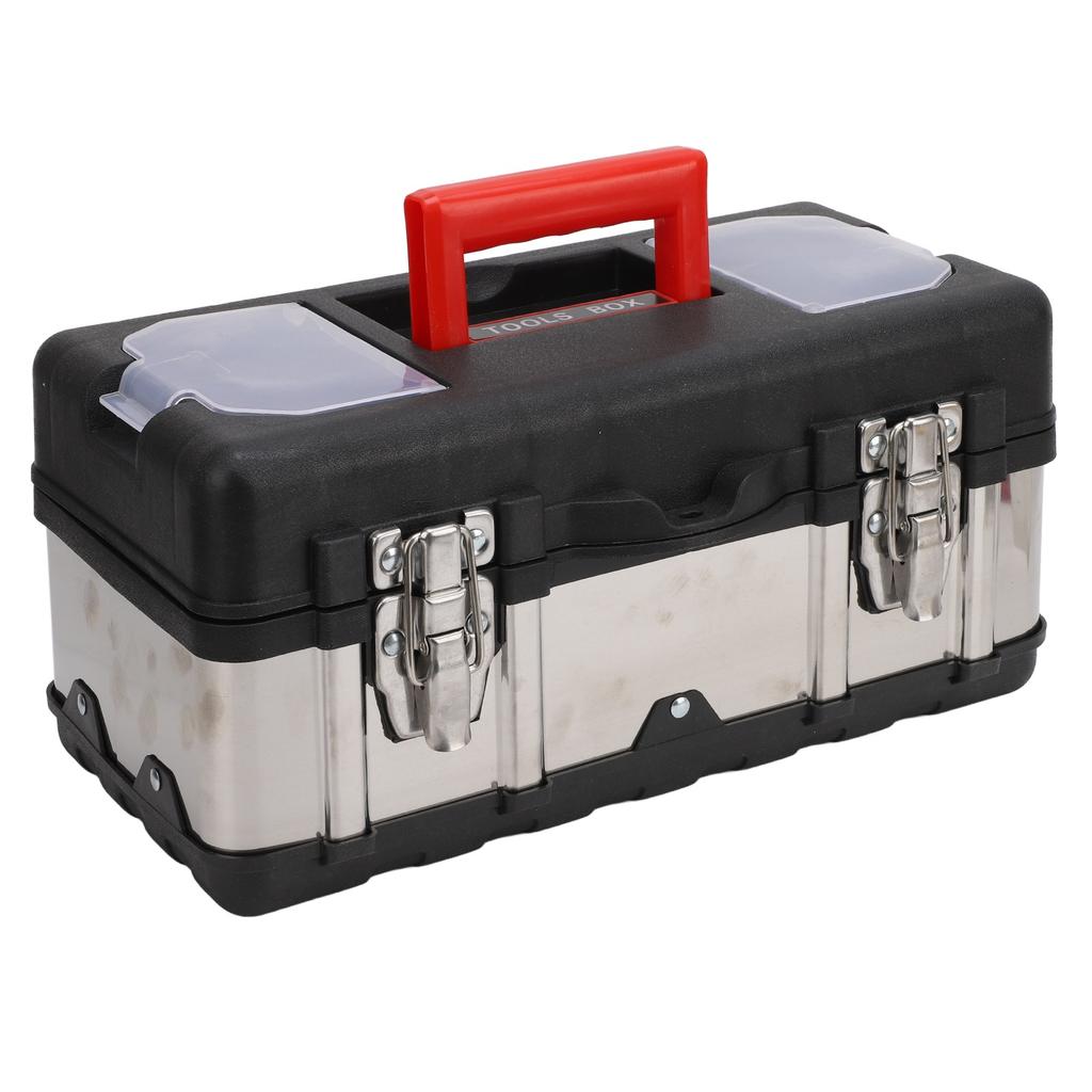 14 Inch Tool Box Large Capacity Stainless Steel Lockable Tool Organizer with Removable Tray for Home Auto Repair