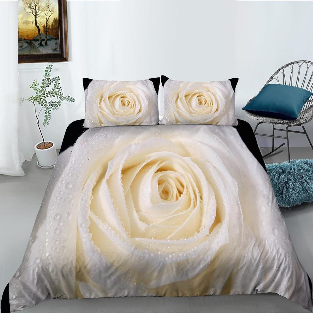 3D Modern Romantic Style Bedding Set Flower Quilt Cover Sheet/double Bed Full-size Bedspread Set Washable Comfortable Home Decoration