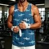 Men's Casual Hawaiian Print Outdoor Sports Tank Top Sleeveless Round Neck Summer Beachwear Lightweight Breathable Fabric