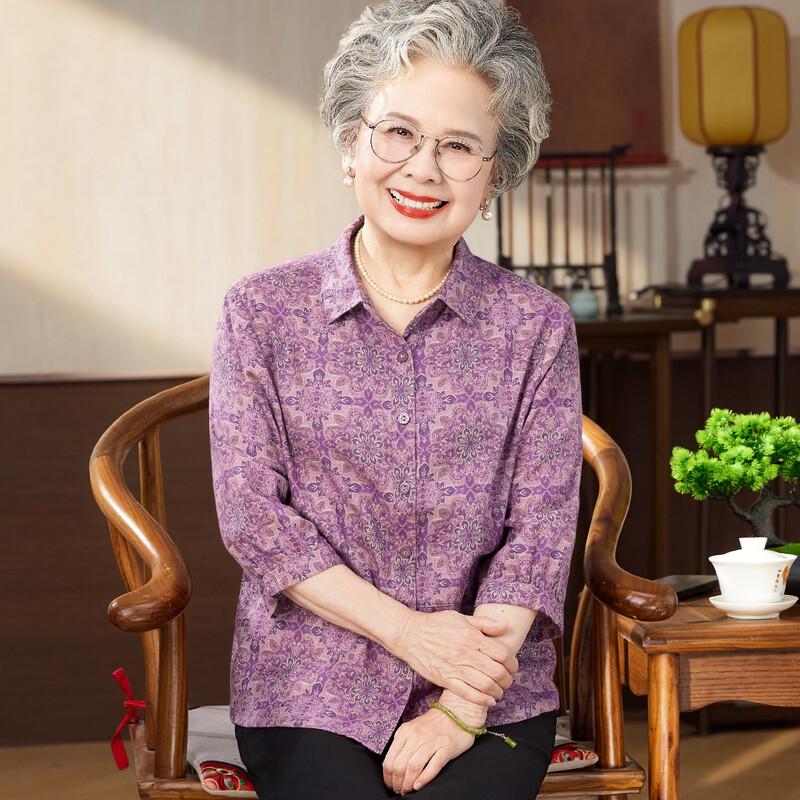 Elderly Women s 100% Cotton Floral Shirt 3XL