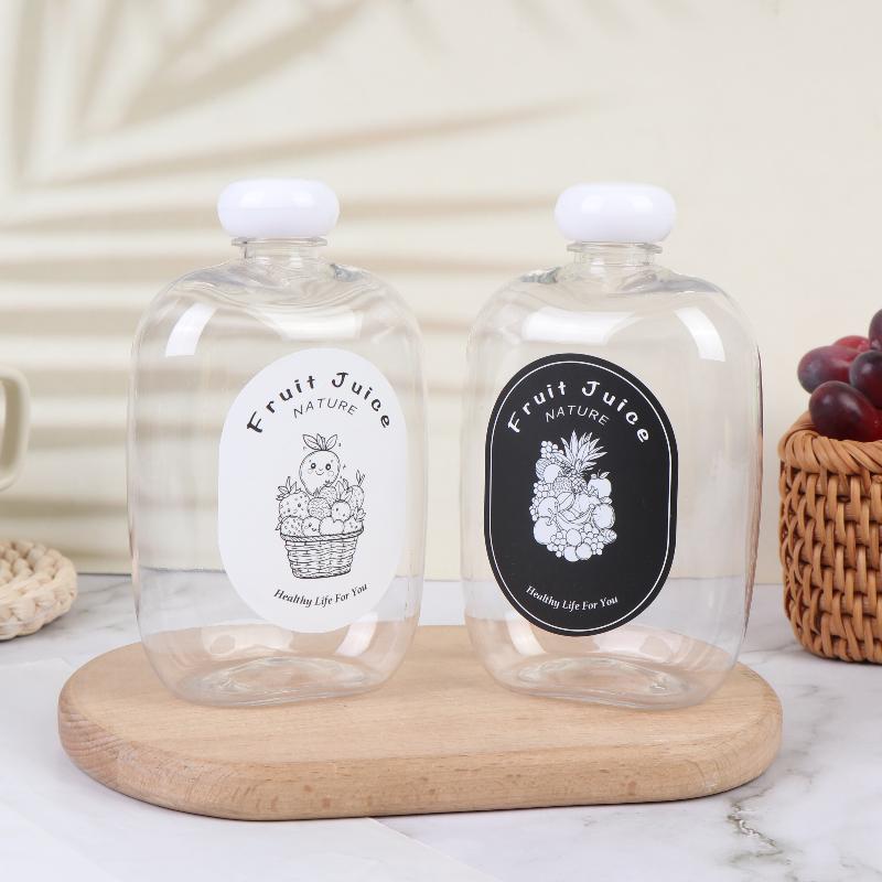 350Ml Flat Drink Bottle Reusable Plastic Fruit Juice Bottles Beverage Container For Juice Milk Tea Cold Drink Shop Home Use
