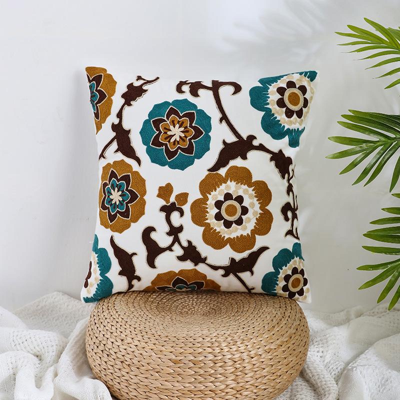 Ins Floral Embroidery Pillow Case Living Room Sofa Decoration Flower Bedroom Bedside Pillow