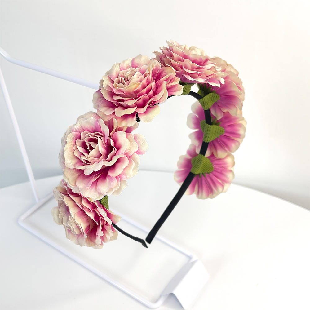Imitation Rose Flower Headband Retro Fake Flower Decor Crown Headband Women Headpiece Hair Hoop Party Decor