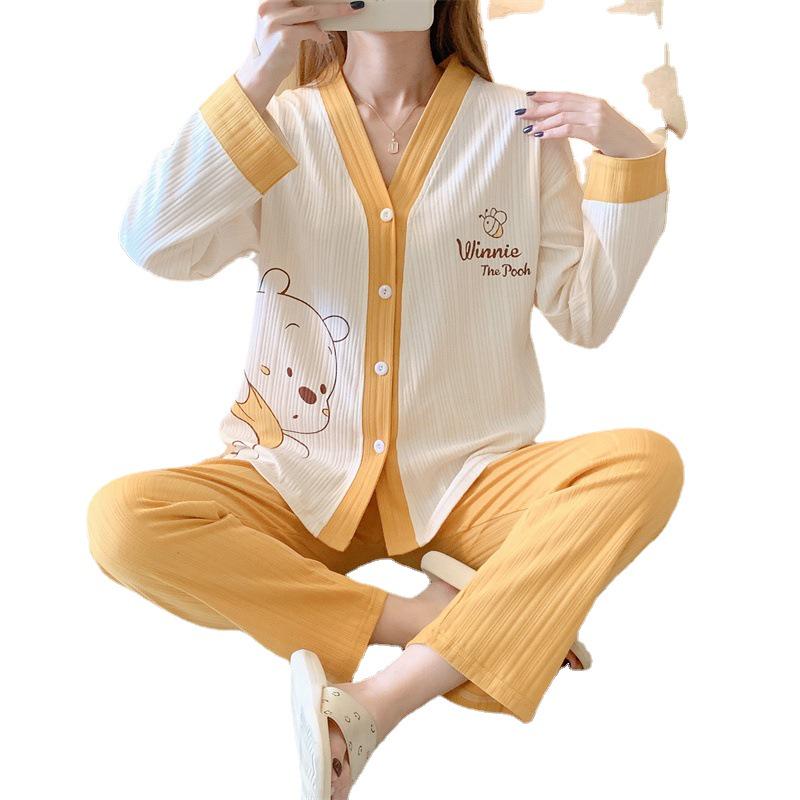 Autumn 2025 Women's Long Sleeve Cardigan Pajamas - Cute Ins Style Homewear