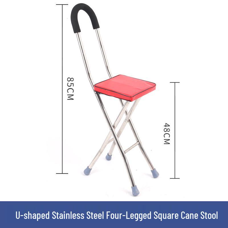 Adjustable Non-slip Folding Walker Stool for Elderly - Stainless Steel