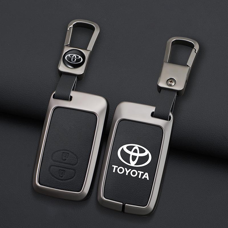 Zinc Alloy Leather Car Remote Key Case Holder Shell For Toyota Aqua RAV4 Land Cruiser Camry Prado Corolla Prius Keyless Keychain