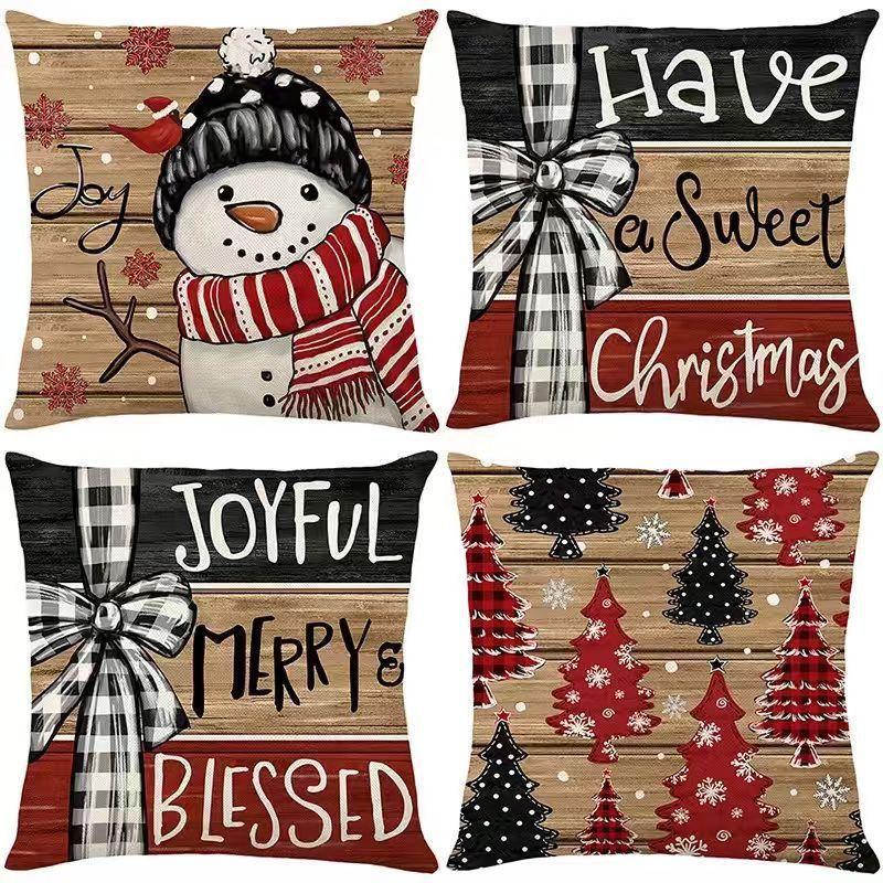 New Christmas Santa Pillow Cover, Imitation Embroidery Holiday Decorative Sofa Linen Car Cushion Cover