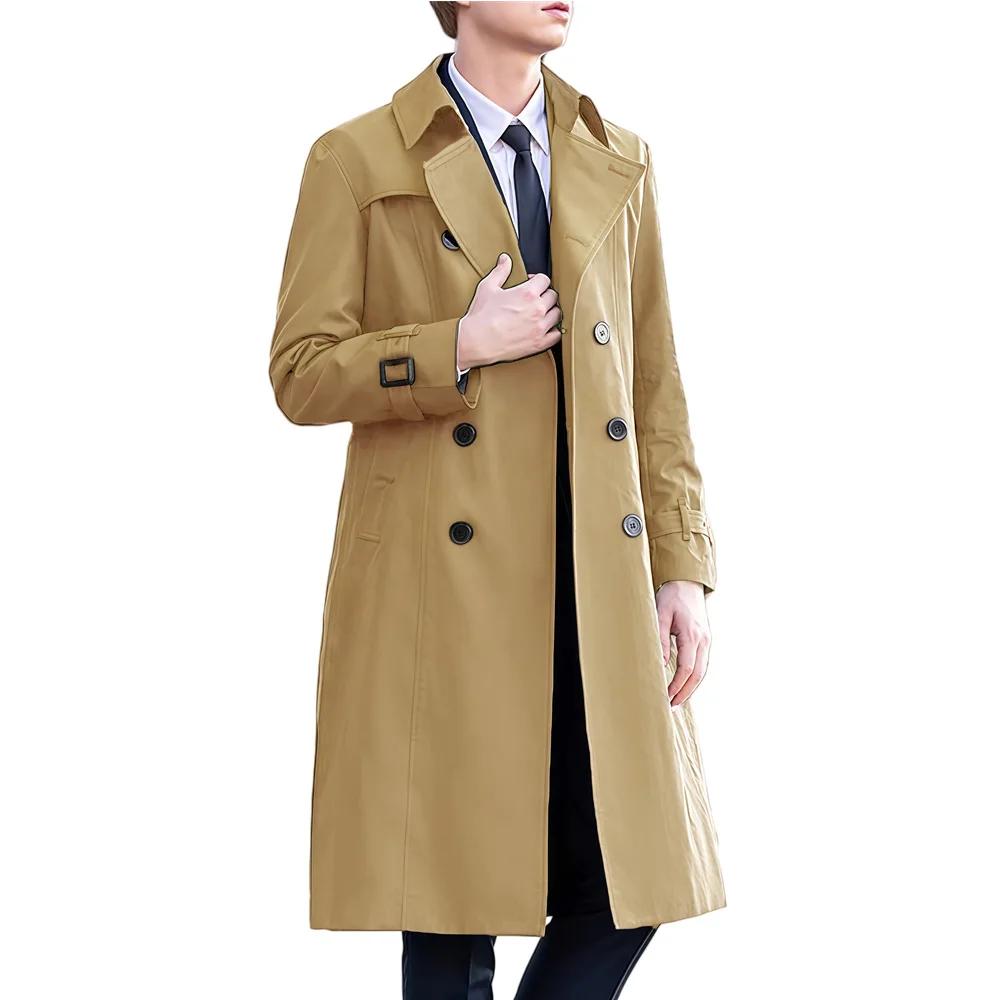 Spring Autumn Long Trench Men England Style Smart Casual Double Breasted Outerwear Coats Mens Turn Down Collar Windbreaker