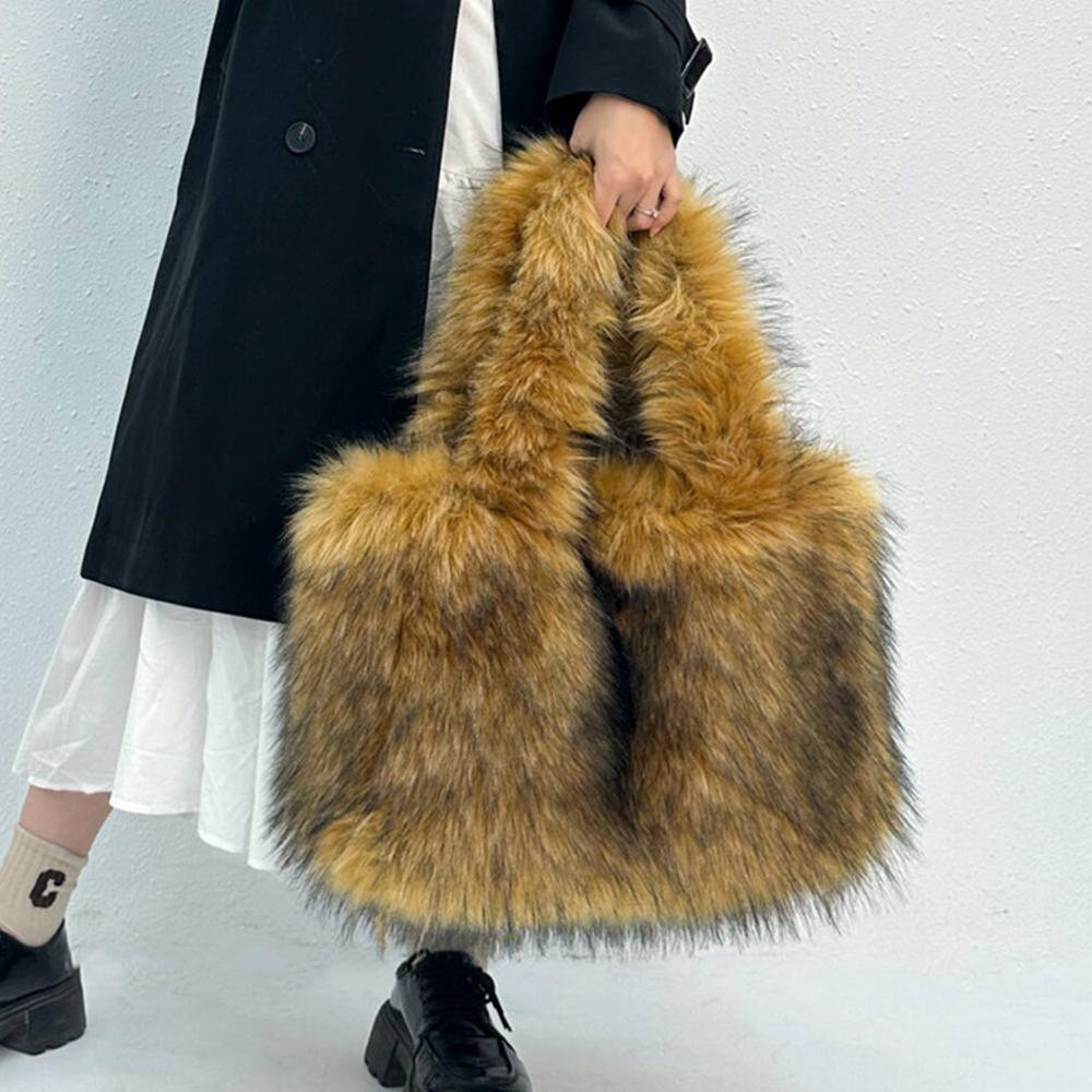 Luxury Faux Mink Fur Bags for Women Handbags Candy Color Plush Tote Fluffy Soft Shoulder Bag Large Capacity Shopper Purses