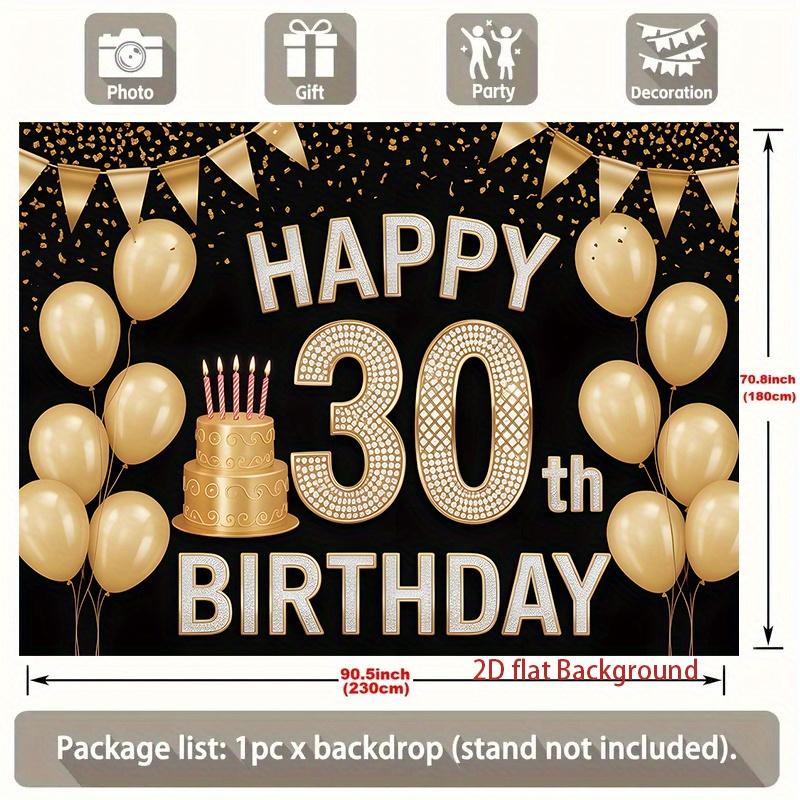1pc Birthday 30th Glitter Balloon Party Banner Golden Black Polyester