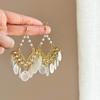 Shell Tassel Earrings Dangle Drop Earrings with Filigree Metal Frame and Round Shell Discs Lightweight Statement Jewelry for Women