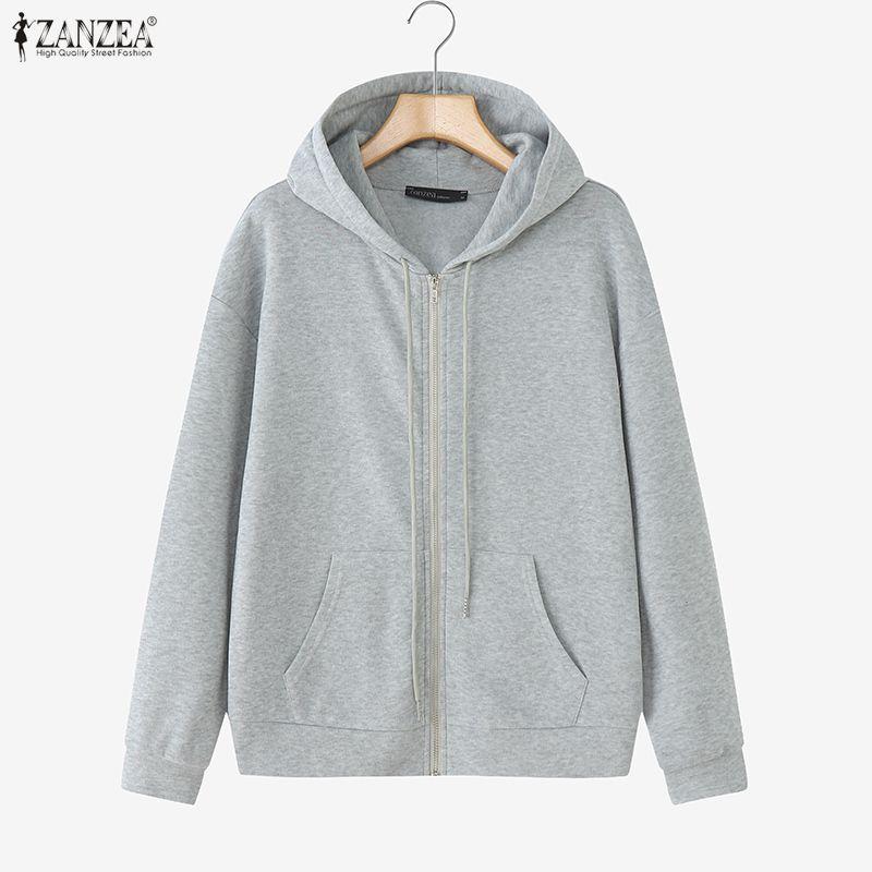 ZANZEA Women Hooded Casual Long Sleeve Zipper Sweatshirt Outwear