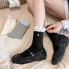 Female Spring and Autumn Sweet Cartoon Cat Pendant Collision Color Polka Dot Bubble Mouth College Wind Tube Pile Socks