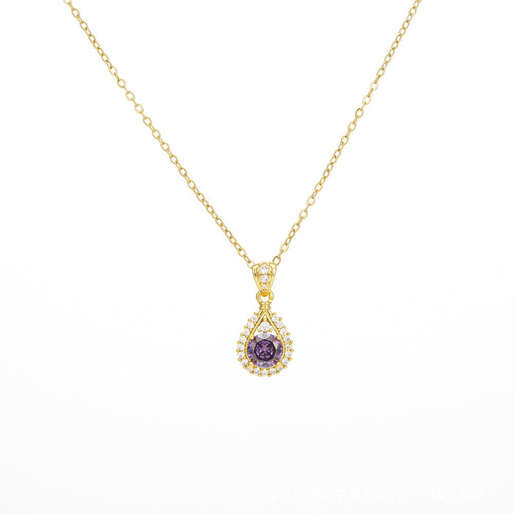 Elegant Violet Water Drop Necklace - Light Luxury, Versatile, High-End Jewelry for Women, Japanese & Korean Style.