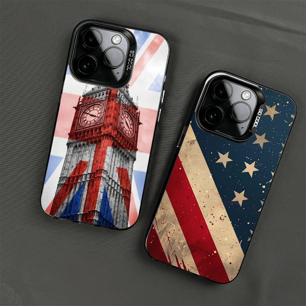 USA & UK Flaggen Hülle für iPhone 17Air 16 15 14 13 12 11 Pro Max X XS XR Plus Bunte Silberne Handyhülle
