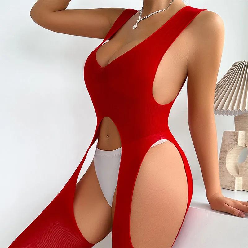 Sexy Open Bra Crotchless Bodystocking Lace Mesh Bodysuit  Transparent Lingerie Black Jumpsuit for Women