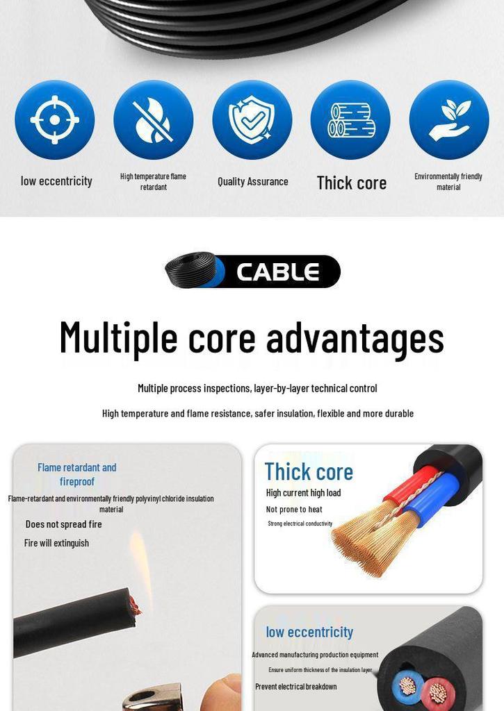 Heavy-Duty Waterproof 2-Core Outdoor Beef Tendon Power Cable, 2.5mm², Antifreeze Soft Wire with Plug