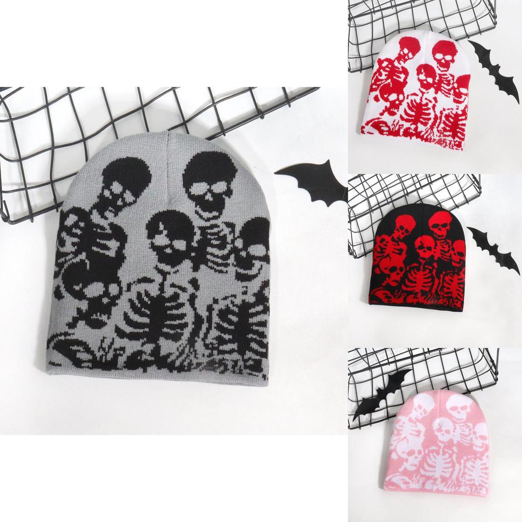 Skull Pattern Streetwear Knitted Hat With Acrylic Material For Fall And Winter Fashion Trend
