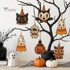 Black Cat Mummy Wooden Tree Pendants 6Pcs Vintage Halloween Ornaments for Decorations, Pumpkin Wood Cutout Pastoral Cute Indoor Decor Owl Hanging