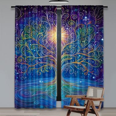 2 Stuks Vintage Gordijn Levensboom Met Bloemenstijl Kunstwerk Meditatie Vrede Ontwerp Geschikt Voor Slaapkamer Badkamer Woonkamer