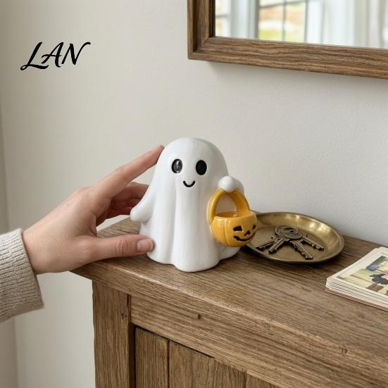 Decorative Ghost for Home Halloween Figurine, Cute Resin Statue, Creative Holding Unique Accents Bat/Drink Tabletop Ornament Party, Trick or