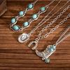 Vintage Turquoise Chain Choker Cowboy Boot Pendant Multi Layer Necklace Clavicle Chain  Women